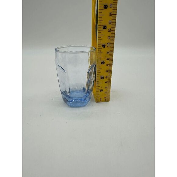 Libbey Mini Glasses Set of Two Hexagon Weighted Bottom Blue - Picture 3 of 5
